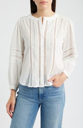ZOE AND CLAIRE Lace Inset Clip Dot Cotton Top in Off White at Nordstrom, Size X-Small