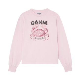 Ganni Basic Katoenen Jersey Lange Mouw - Dames - Sweatshirts - Roze - S - Katoen - Hoodies & sweatvesten