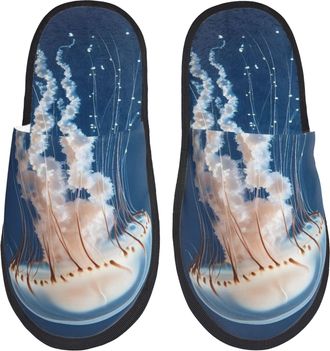 Generic House Slippers White Jellyfish Dansing In The Ocean Warm Cotton Slippers Furry House Shoes For Women Ladies Holiday M