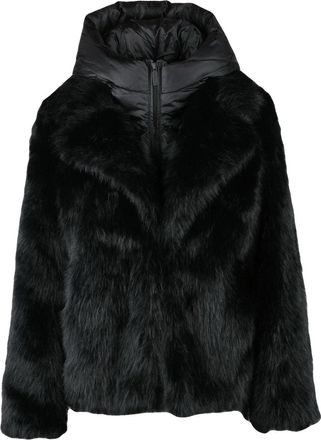Bomboogie Black Quilted Short Polyester Faux Fur Jacket