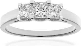 Jewelco London 18ct White Gold Princess Diamond Graduated Trilogy Ring 4mm - PR0AXL9550W18JPK
