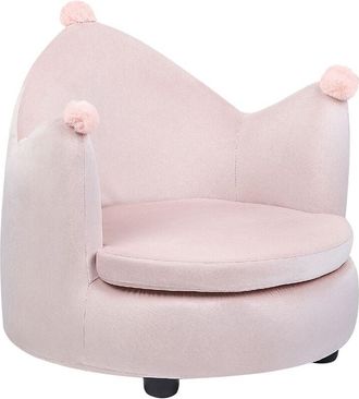 Beliani Silla Tapizado De Terciopelo Dise&ntilde;o Sill&oacute;n En Forma De Corona Afelpado Muebles Para Ni&ntilde;os Rosa Vega
