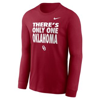 Nike Jordan Mens Oklahoma Sideline Slogan Jordan Brand Dri-FIT College Long-Sleeve T-Shirt in Red | 0JEW69WOKN-H2B