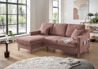 Inosign Ecksofa »Valentina L-Form« 2 Zierkissen, mit Seitentasche, ausziehbarer Liegefläche, Bettkasten