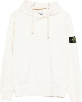 Stone Island White Hoodie With Front Kangaroo Pocket