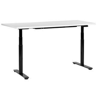 Beliani Escritorio De Altura Regulable El&eacute;ctrico Dise&ntilde;o Moderno Patas Redondas 160 X 72 Cm Tablero Blanco Soporte De Acero Negro Destinas