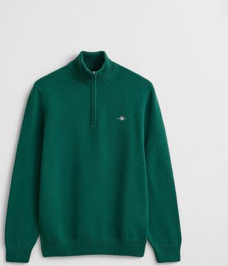 GANT Mens Casual Cotton Half Zip Jumper Zip in Dark Green - Size X-Large