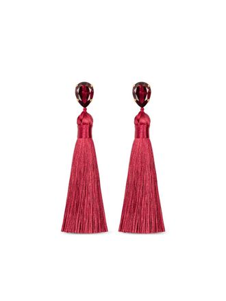 Jennifer Behr Francine teardrop tassel earrings - women - Silk/Synthetic Crystal - One Size - Red