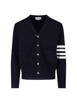 Thom Browne Cropped Cardigan Sweater with V-Neck and Striped Accents