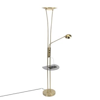 QAZQA Moderno L&aacute;mpara De Pie Dorada Con Luz De Lectura, Led Y Puerto Usb - Sevilla Acero /vidrio Alargada Incluye Led Max. 1 X 20 Watt - Qazqa