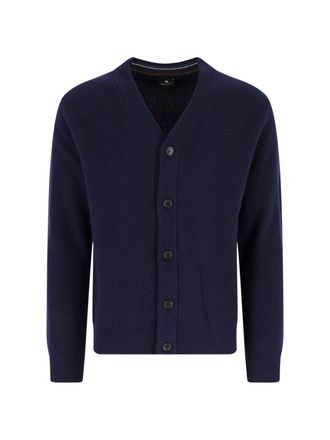 Paul Smith Blue V-Neck Button-Down Merino Wool Cardigan