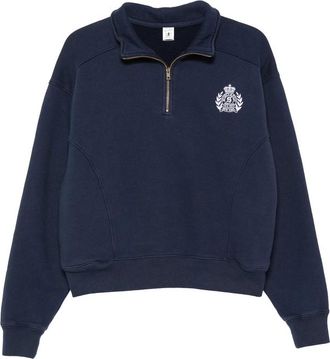 Sporty & Rich Crest-embroidered Quarter-zip Sweatshirt