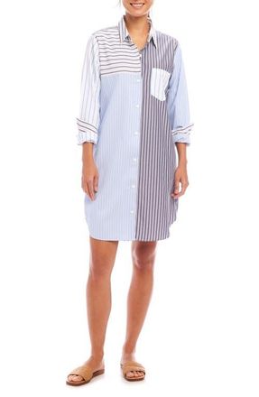 Karen Kane Mixed Stripe Long Sleeve Shirtdress in Blue Stripe at Nordstrom, Size X-Small