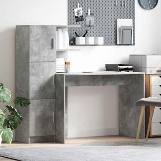 vidaXL vidaXL Scrivania con Spazio di Archiviazione 2 pcs Grigio cemento