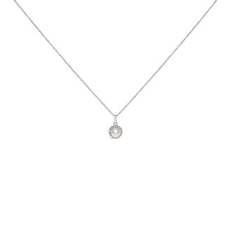 House of Brilliance 10K White Gold 5MM Cultured Pearl and Diamond Accent Halo Pendant Necklace