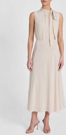 Santorelli Petra Sleeveless Mock Neck Silk Midi Dress in Beige at Nordstrom, Size 14
