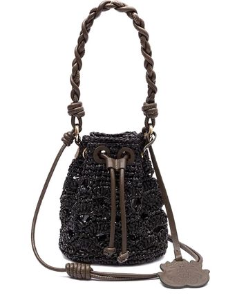 Isla braided-handle crochet mini bag - Black