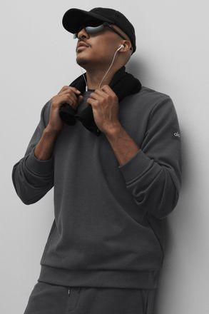 Alo | Waffle Lounge Long Sleeve Crewneck Top in Anthracite, Size: Medium