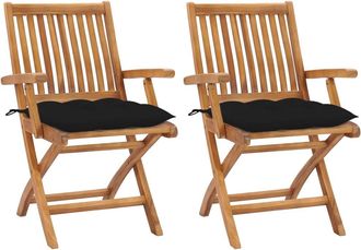 vidaXL Sillas Plegables (2 Unidades) Con Cojines Negros, Madera Maciza De Teca. Vidaxl