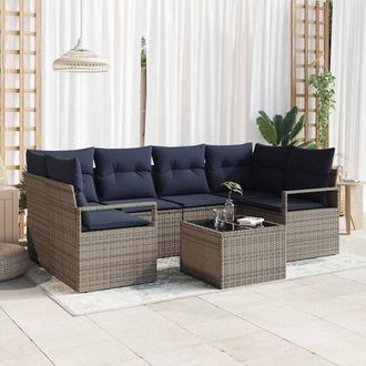 vidaXL Vidaxl Set Di Divani 7 Pz 6-numero Di Posti Grigio E Blu Polyrattan