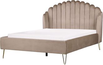Beliani Bed Velvet AMBILLOU 140 x 200 cm (EU Double) Taupe