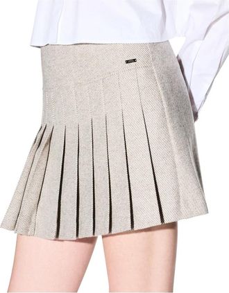 A|X Armani Exchange High-waisted Pliss&eacute; Mini Rok - Dames - Korte rokken - Beige - S - Wol - Rokken
