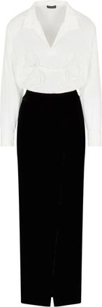 Emporio Armani Maxi Dresses, female, Black, XS, Long Dress in Cady with Rhinestones and Velvet