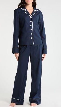 Reformation Coco Piped Stretch Cotton Pajamas in Midnight at Nordstrom, Size X-Small