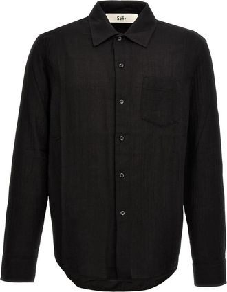 S&eacute;fr Leo Cotton Voile Shirt - Heren - Casual Overhemden - Zwart - L - Katoen - Overhemden