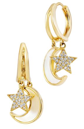 Savvy Cie Jewels 14K GOLD PLATED OVER BRASS MOON AND STAR MOTHER OF PEARL DROP EARRINGS