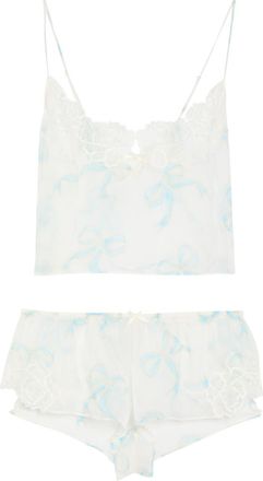 SKIMS Romance Sheer Bow-print Silk Pyjama set - White - M (UK12-14)