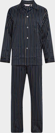 Derek Rose Men & apos;s Royal Satin Stripe Long Pajama Set