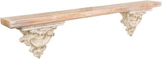 Wanderlust Deco Estante De Madera Y Resina Tallada Blanca 120x14x28
