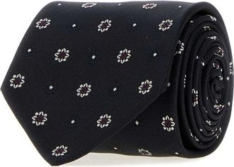 Saint Laurent Cravate Fleurs Bicolor - Heren - Accessoires - Blauw - Maat: ONE Size Zijde