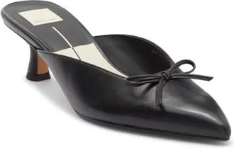 Dolce Vita Cleo Pointed Toe Kitten Heel Mule in Black Leather at Nordstrom, Size 6.5