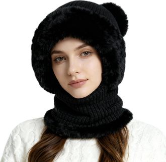 Generic 3 in 1 Beanie Hat for Women All in One Hat and Scarf Winter Warm Knitted Cap with Neck Warmer Balaclava Hats Scarf Mask for Outdoor Skiing Hiking Wint