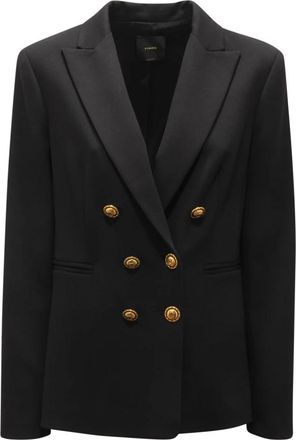 Pinko Pinko, Jassen, Dames, Zwart, M, Wol, Double-Breasted Wollen Jas