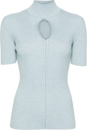 Fendi Blauwe gebreide top met cut-out detail - Dames - Coltruien - Blauw - S - Wol - Truien & Vesten