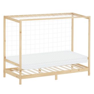 ML Design Ml-design - Cama Infantil 90 X 200 Cm En Forma De Porter&iacute;a De F&uacute;tbol Con Colch&oacute;n 10cm Madera De Pino Color Natural, Cuna Individual Para Ni&ntilde;o Con Somi
