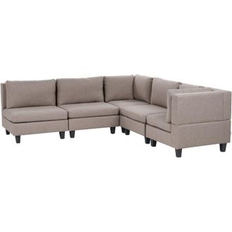Beliani Modular Corner Sofa 5 Seater UNSTAD Fabric Brown Left Hand