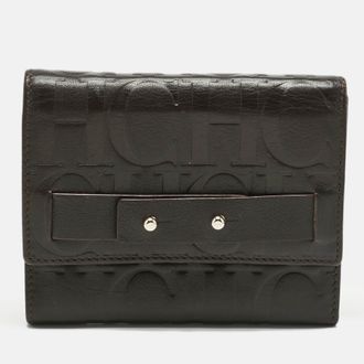 Carolina Herrera Dark Brown Monogram Leather Trifold Wallet