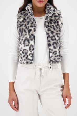 Monari Fellimitatweste MONARI Weste fake fur Leo, Damen, Gr. 46, schwarz gemustert, Pl&uuml;sch, Obermaterial: 100% Polyester. Futter: 100% Polyester, gemustert, 