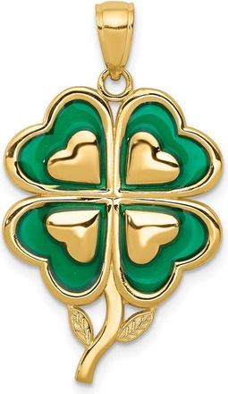 Diamond2Deal 10k Yellow Gold 4-Leaf Clover Pendant with Enameled Tips
