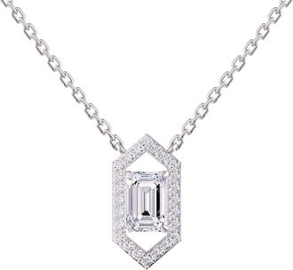 Diamond2Deal 925 Sterling Silver 1.75 ct Emerald Cut Lab Grown Diamond Pendant Necklace 18