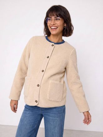 Vertbaudet Teddyfleece-Umstandsjacke, Tragejacke wollwei&szlig;