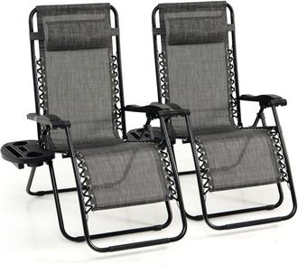 Costway Set of 2 Folding Zero Gravity Chairs Outdoor Patio Recliners Removable Headrests