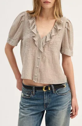 Madewell Ruffle Pintuck Top in Gauzy Cotton Check at Nordstrom, Size Xx-Small