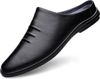 Generic Mens Mule Sandals Loafer Fashion Slip-on Leather Formal Wear Casual Comfortable Soft Backless Dress Slippers (Black,5.5)