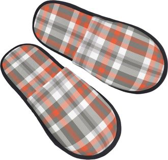 Generic Plush Slippers Grey Orange Plaid Scottish Tartan Unisex Fluffy Slippers Lightweight Indoor Shoes For Travel Indoor Home L