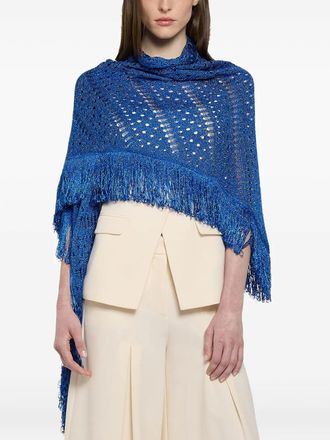 Simona Corsellini fringed lace-knit poncho - Blue
